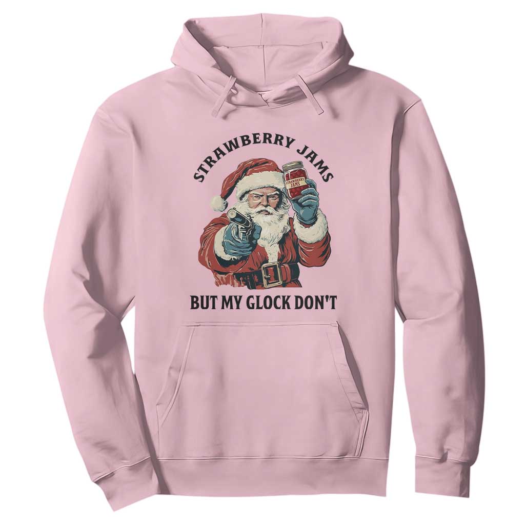 Funny Santa Gun Christmas Hoodie Strawberry Jams But My Gun Do Not TS14 Light Pink Print Your Wear