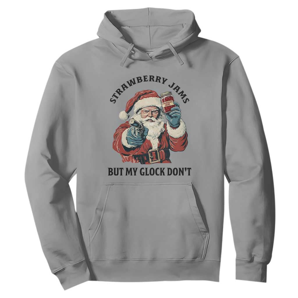 Funny Santa Gun Christmas Hoodie Strawberry Jams But My Gun Do Not TS14 Sport Gray Print Your Wear