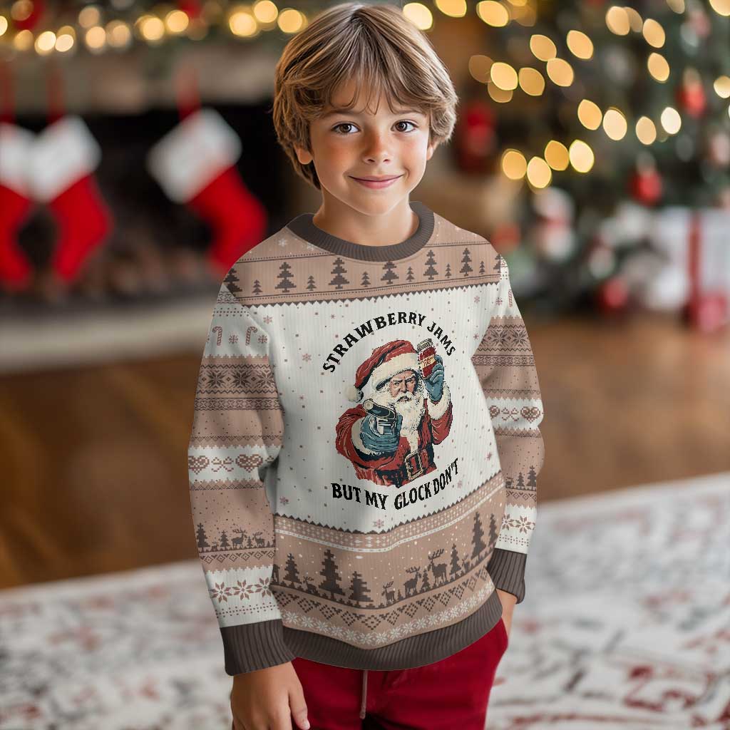 Funny Santa Gun Xmas Ugly Christmas Sweater Strawberry Jams But My Gun Do Not TS14 Mocha Mousse Print Your Wear