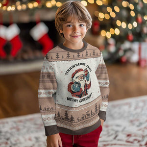 Funny Santa Gun Xmas Ugly Christmas Sweater Strawberry Jams But My Gun Do Not TS14 Mocha Mousse Print Your Wear