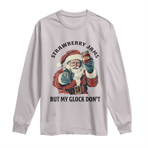 Funny Santa Gun Christmas Long Sleeve Shirt Strawberry Jams But My Gun Do Not TS14 Ice Gray Print Your Wear