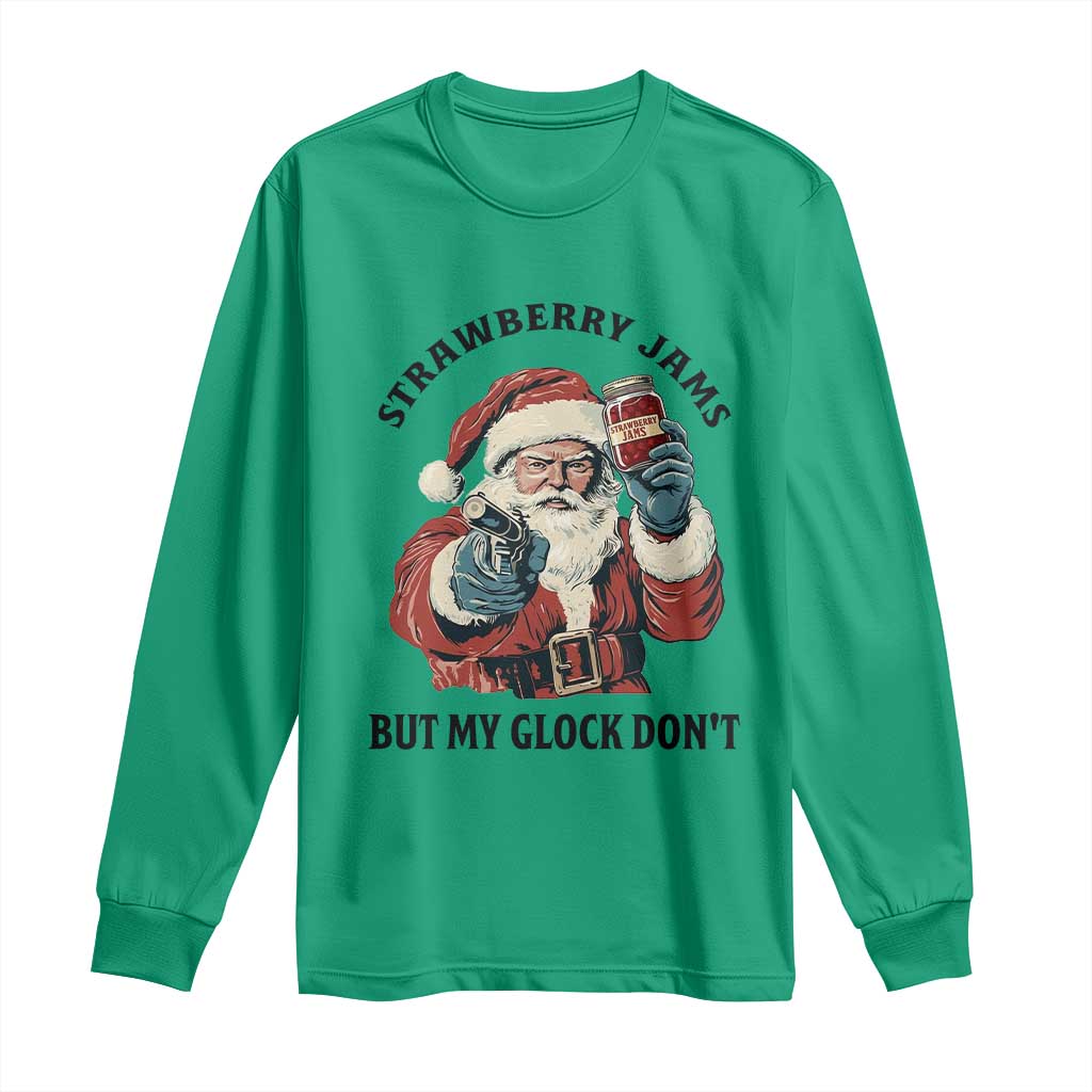 Funny Santa Gun Christmas Long Sleeve Shirt Strawberry Jams But My Gun Do Not TS14 Irish Green Print Your Wear