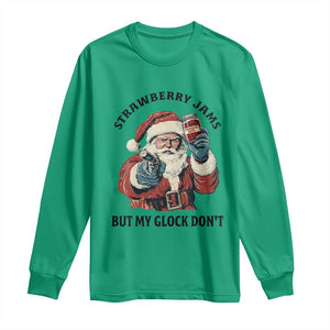 Funny Santa Gun Christmas Long Sleeve Shirt Strawberry Jams But My Gun Do Not TS14 Irish Green Print Your Wear
