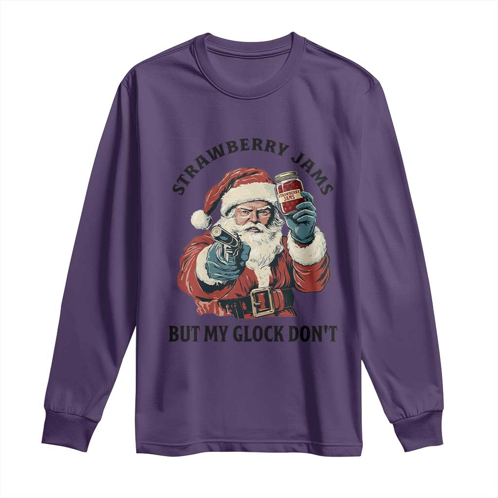 Funny Santa Gun Christmas Long Sleeve Shirt Strawberry Jams But My Gun Do Not TS14 Purple Print Your Wear