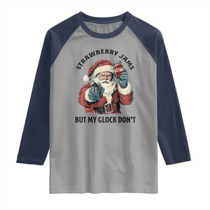 Funny Santa Gun Christmas Raglan Shirt Strawberry Jams But My Gun Do Not TS14 Sport Gray Navy Print Your Wear