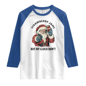 Funny Santa Gun Christmas Raglan Shirt Strawberry Jams But My Gun Do Not TS14 White Royal Print Your Wear