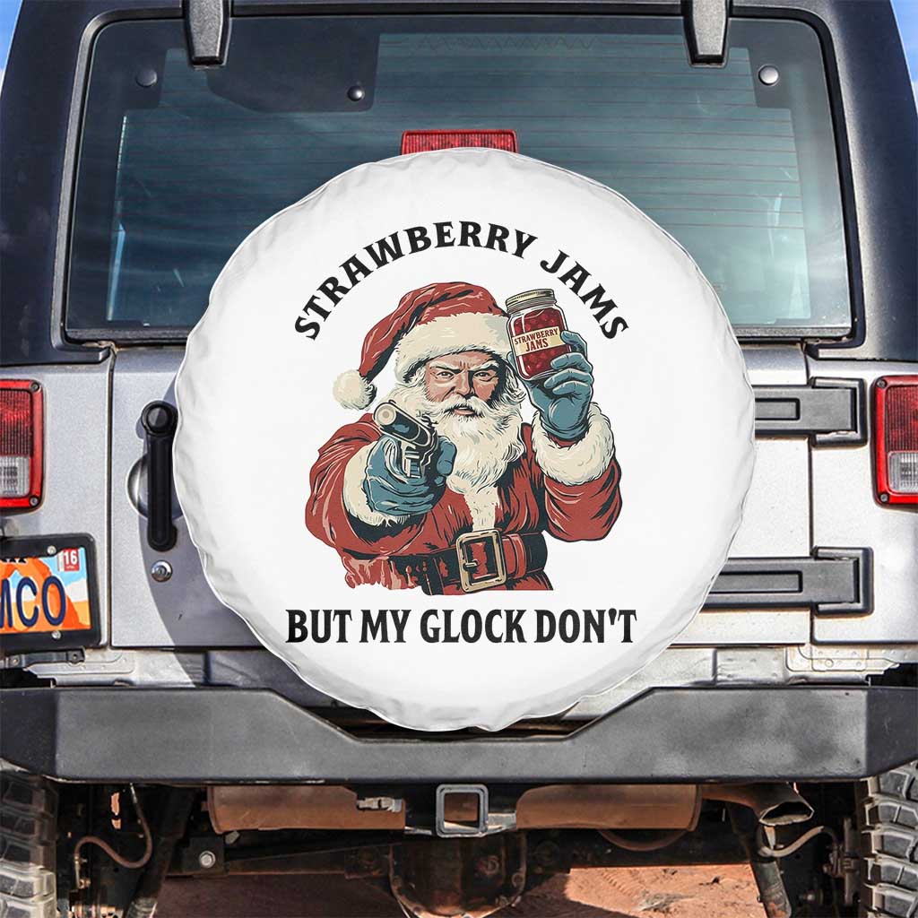 Funny Santa Gun Christmas Spare Tire Cover Strawberry Jams But My Gun Do Not TS14 No hole White Print Your Wear