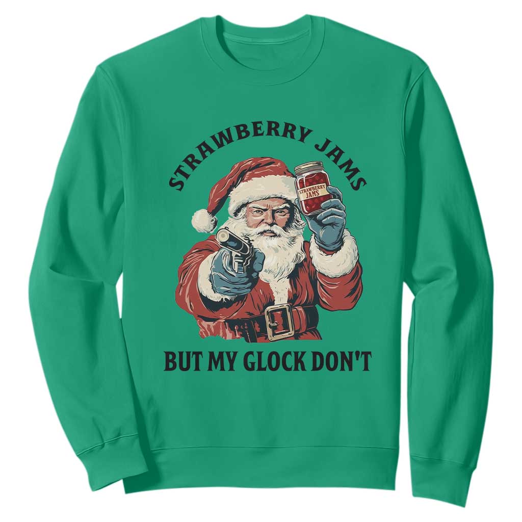 Funny Santa Gun Christmas Sweatshirt Strawberry Jams But My Gun Do Not TS14 Irish Green Print Your Wear