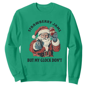 Funny Santa Gun Christmas Sweatshirt Strawberry Jams But My Gun Do Not TS14 Irish Green Print Your Wear