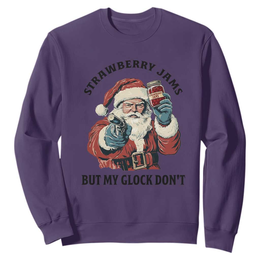 Funny Santa Gun Christmas Sweatshirt Strawberry Jams But My Gun Do Not TS14 Purple Print Your Wear