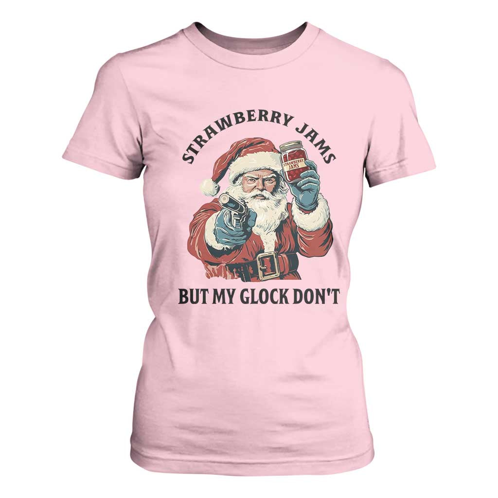 Funny Santa Gun Christmas T Shirt For Women Strawberry Jams But My Gun Do Not TS14 Light Pink Print Your Wear