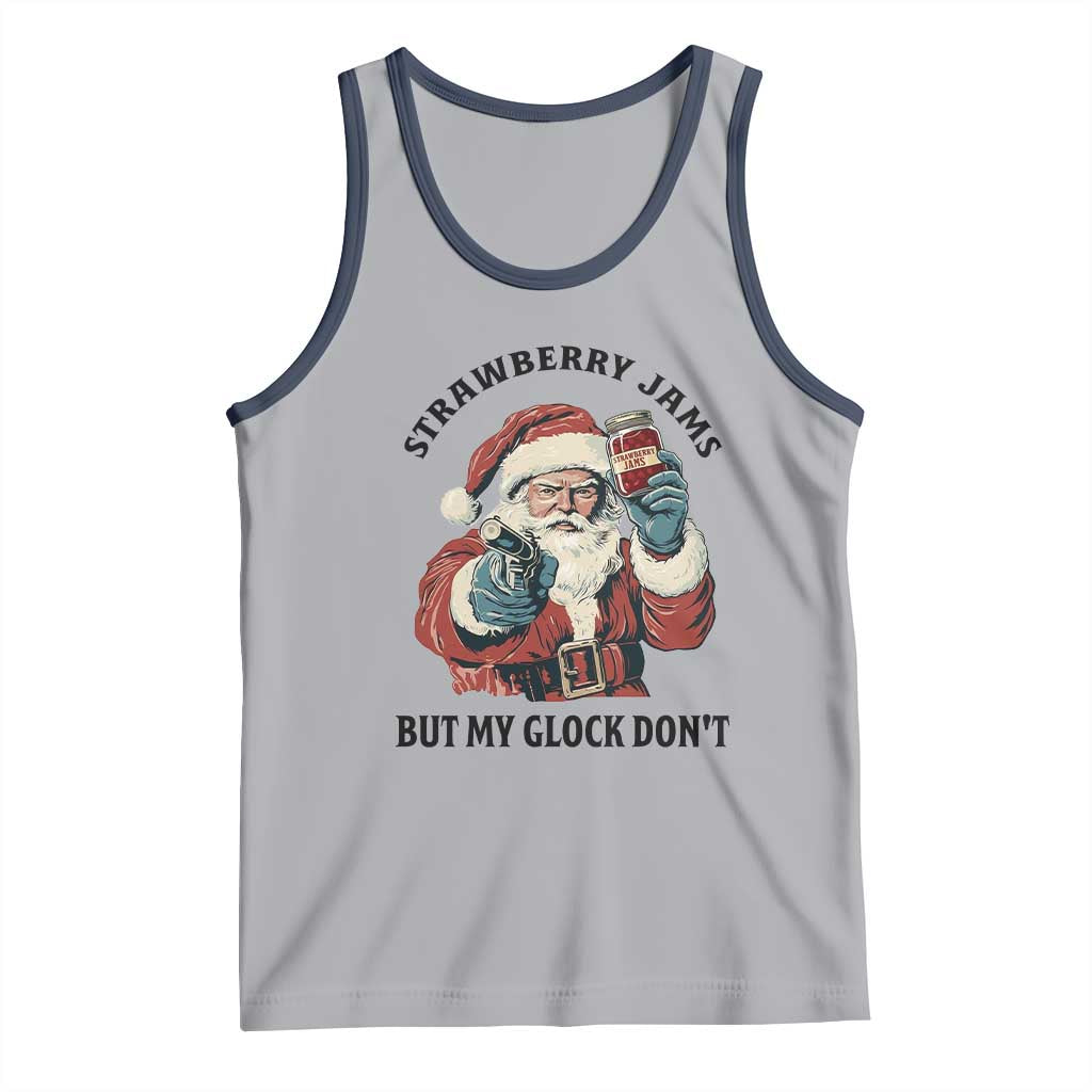 Funny Santa Gun Christmas Tank Top Strawberry Jams But My Gun Do Not TS14 Athletic Heather Navy Print Your Wear