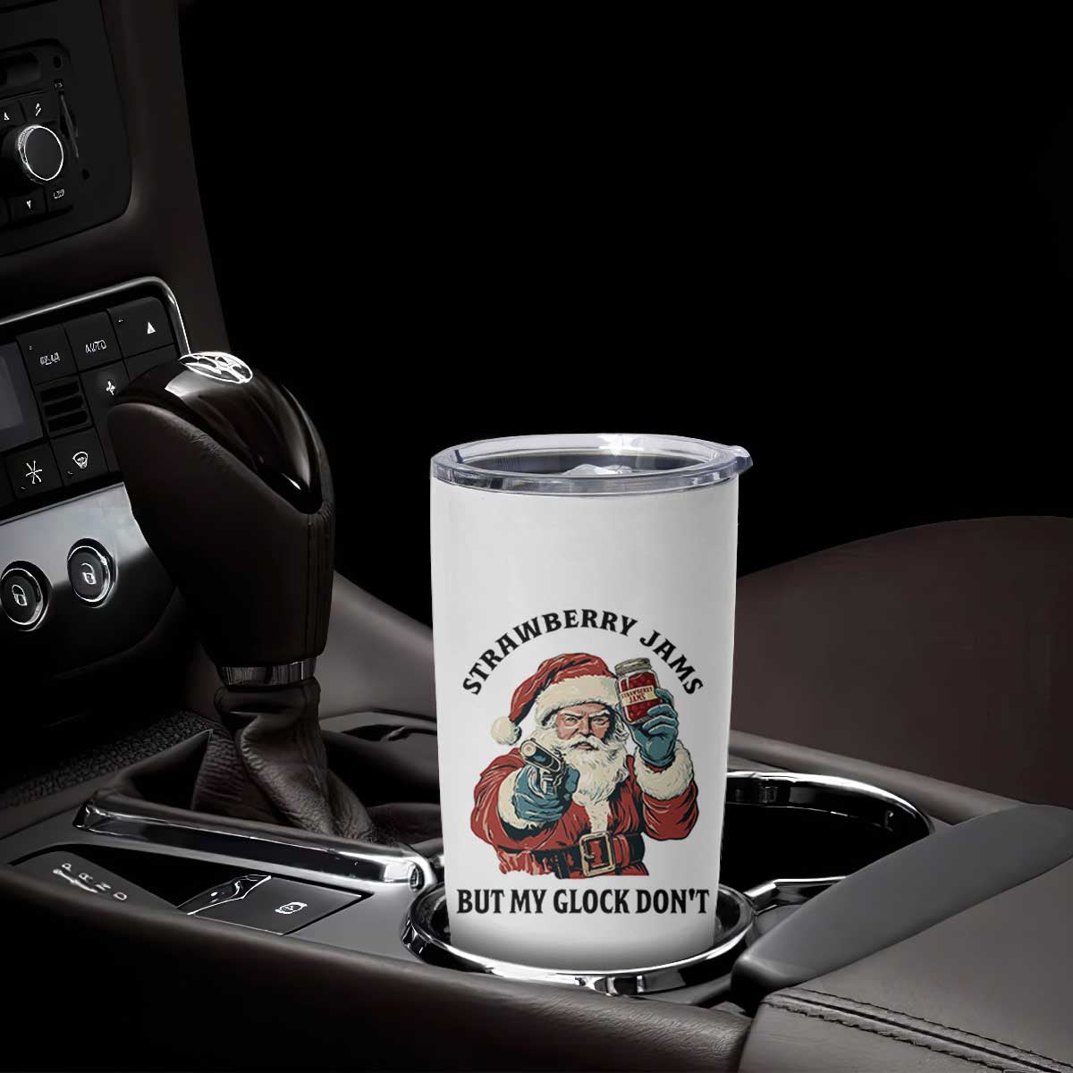 Funny Santa Gun Christmas Tumbler Cup Strawberry Jams But My Gun Do Not TS14 Print Your Wear