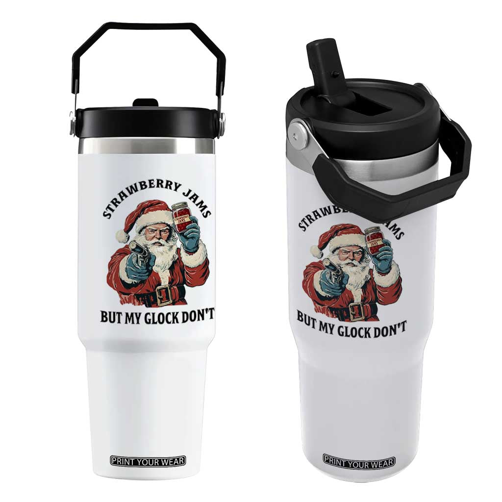 Funny Santa Gun Christmas Flip Straw Tumbler Strawberry Jams But My Gun Do Not TS14 One Size: 30 oz White Print Your Wear