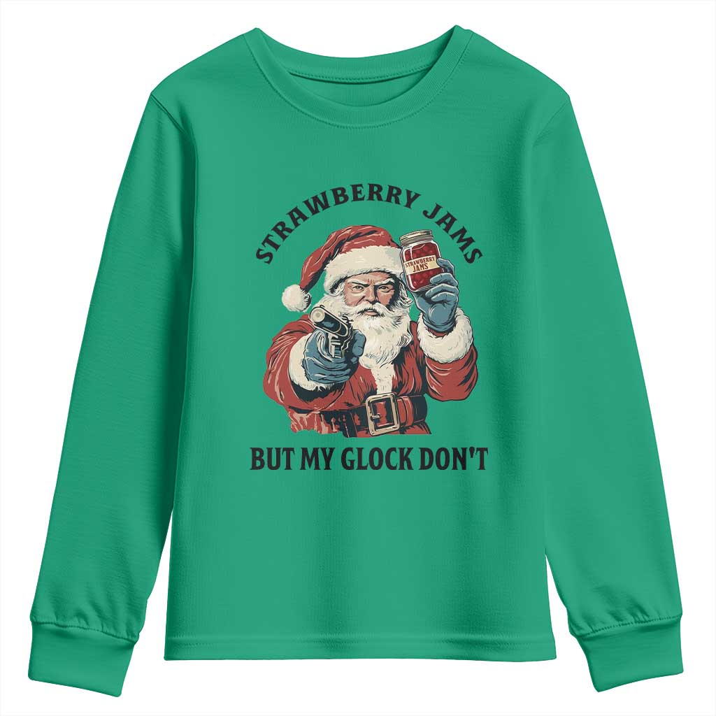 Funny Santa Gun Christmas Youth Sweatshirt Strawberry Jams But My Gun Do Not TS14 Irish Green Print Your Wear