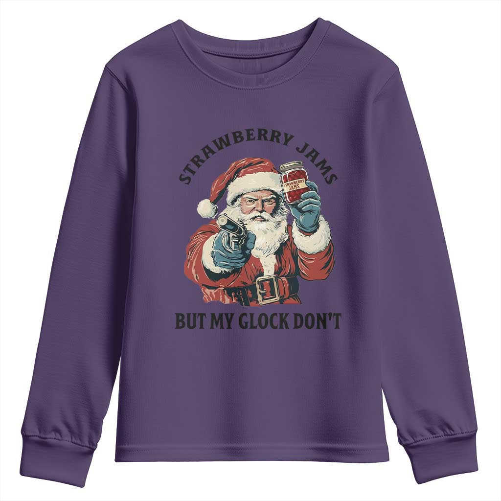 Funny Santa Gun Christmas Youth Sweatshirt Strawberry Jams But My Gun Do Not TS14 Purple Print Your Wear