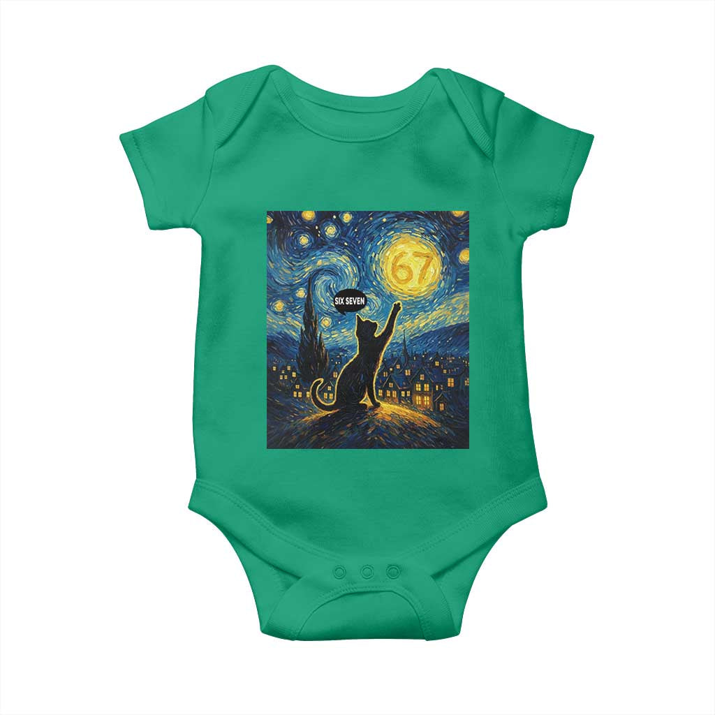 67 Cat Meme Baby Onesie Funny Six Seven Cat Starry Night Van Gogh TS14 Irish Green Print Your Wear