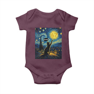 67 Cat Meme Baby Onesie Funny Six Seven Cat Starry Night Van Gogh TS14 Maroon Print Your Wear
