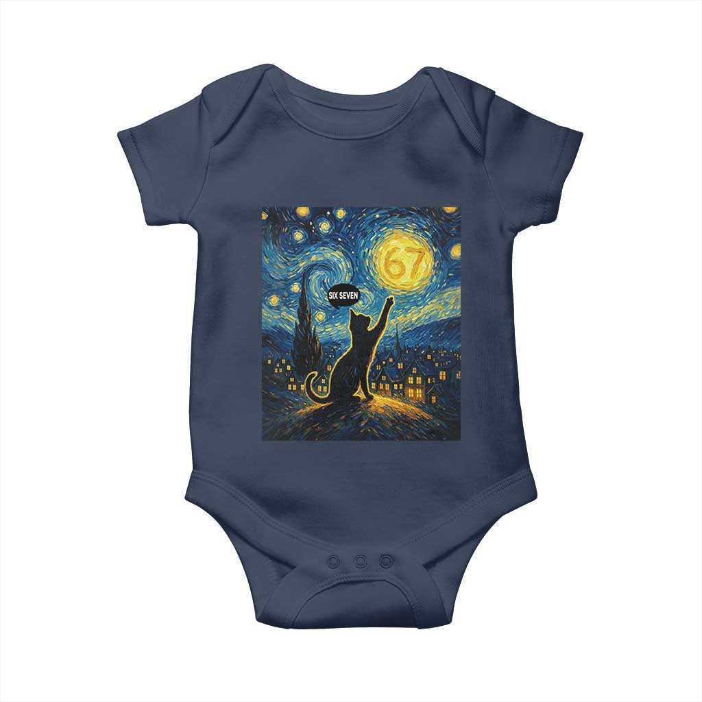 67 Cat Meme Baby Onesie Funny Six Seven Cat Starry Night Van Gogh TS14 Navy Print Your Wear