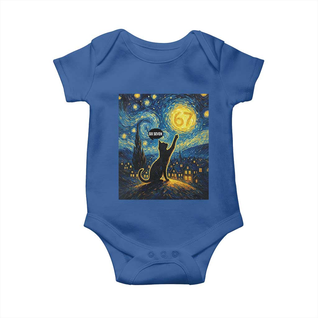 67 Cat Meme Baby Onesie Funny Six Seven Cat Starry Night Van Gogh TS14 Royal Blue Print Your Wear