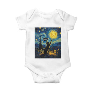 67 Cat Meme Baby Onesie Funny Six Seven Cat Starry Night Van Gogh TS14 White Print Your Wear