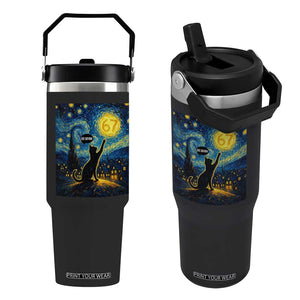 67 Cat Meme Flip Straw Tumbler Funny Six Seven Cat Starry Night Van Gogh TS14 One Size: 30 oz Black Print Your Wear