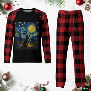67 Cat Meme Plaid Pajama Set Funny Six Seven Cat Starry Night Van Gogh TS14 Buffalo Plaid Print Your Wear