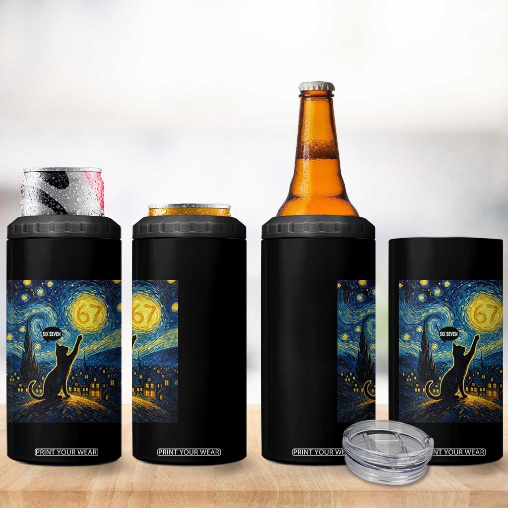 67 Cat Meme 4 in 1 Can Cooler Tumbler Funny Six Seven Cat Starry Night Van Gogh TS14 Print Your Wear