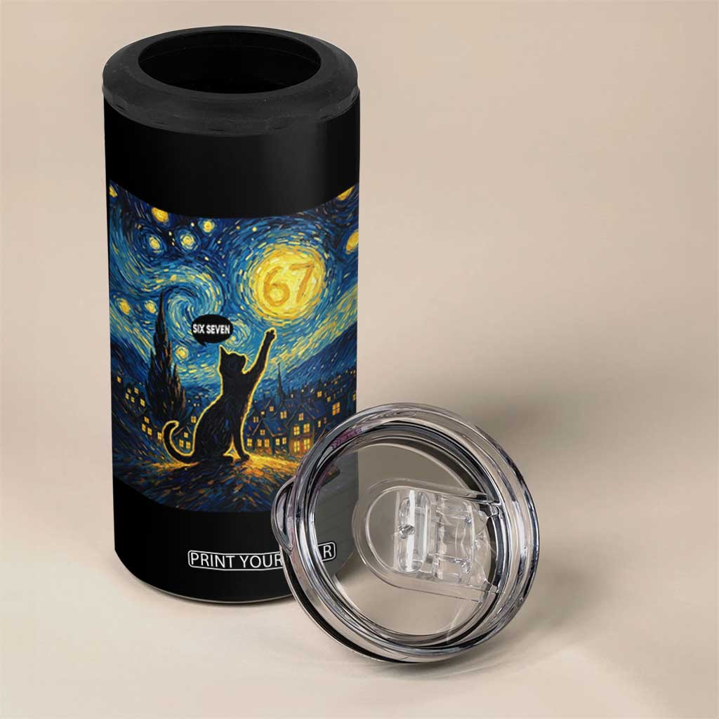 67 Cat Meme 4 in 1 Can Cooler Tumbler Funny Six Seven Cat Starry Night Van Gogh TS14 Print Your Wear