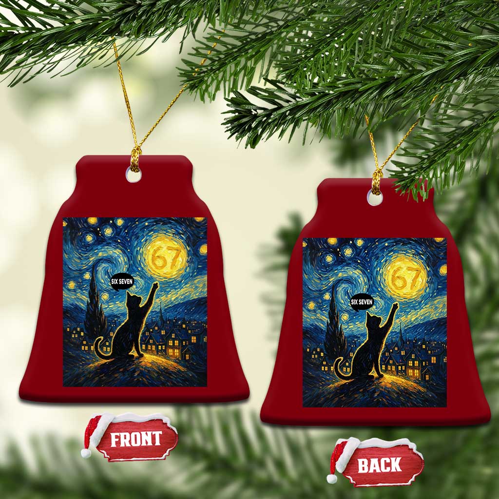 67 Cat Meme Ceramic Ornament Funny Six Seven Cat Starry Night Van Gogh TS14 Print Your Wear