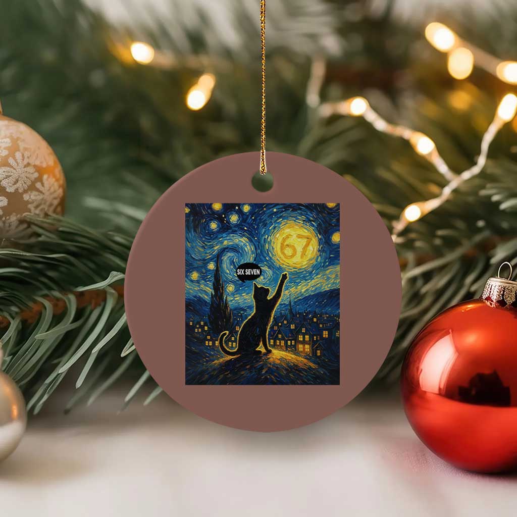 67 Cat Meme Ceramic Ornament Funny Six Seven Cat Starry Night Van Gogh TS14 1pc Mocha Print Your Wear