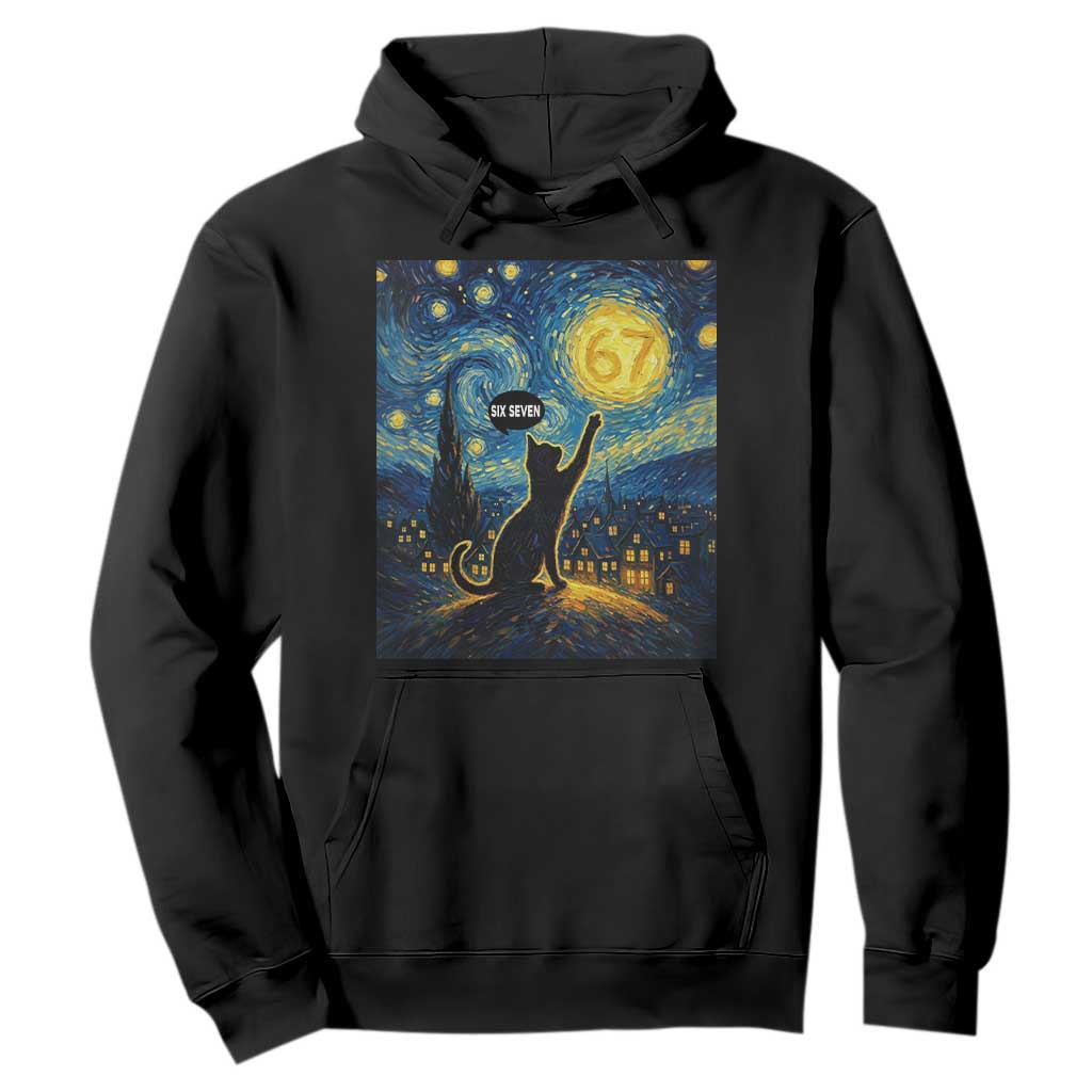 67 Cat Meme Hoodie Funny Six Seven Cat Starry Night Van Gogh TS14 Black Print Your Wear