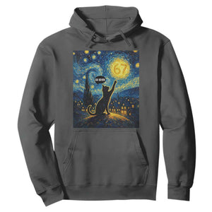 67 Cat Meme Hoodie Funny Six Seven Cat Starry Night Van Gogh TS14 Dark Heather Print Your Wear