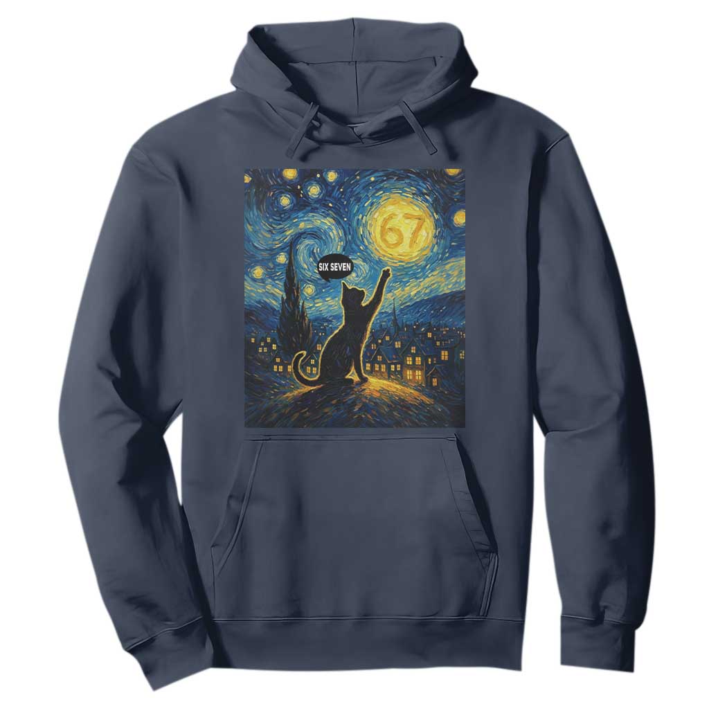 67 Cat Meme Hoodie Funny Six Seven Cat Starry Night Van Gogh TS14 Navy Print Your Wear