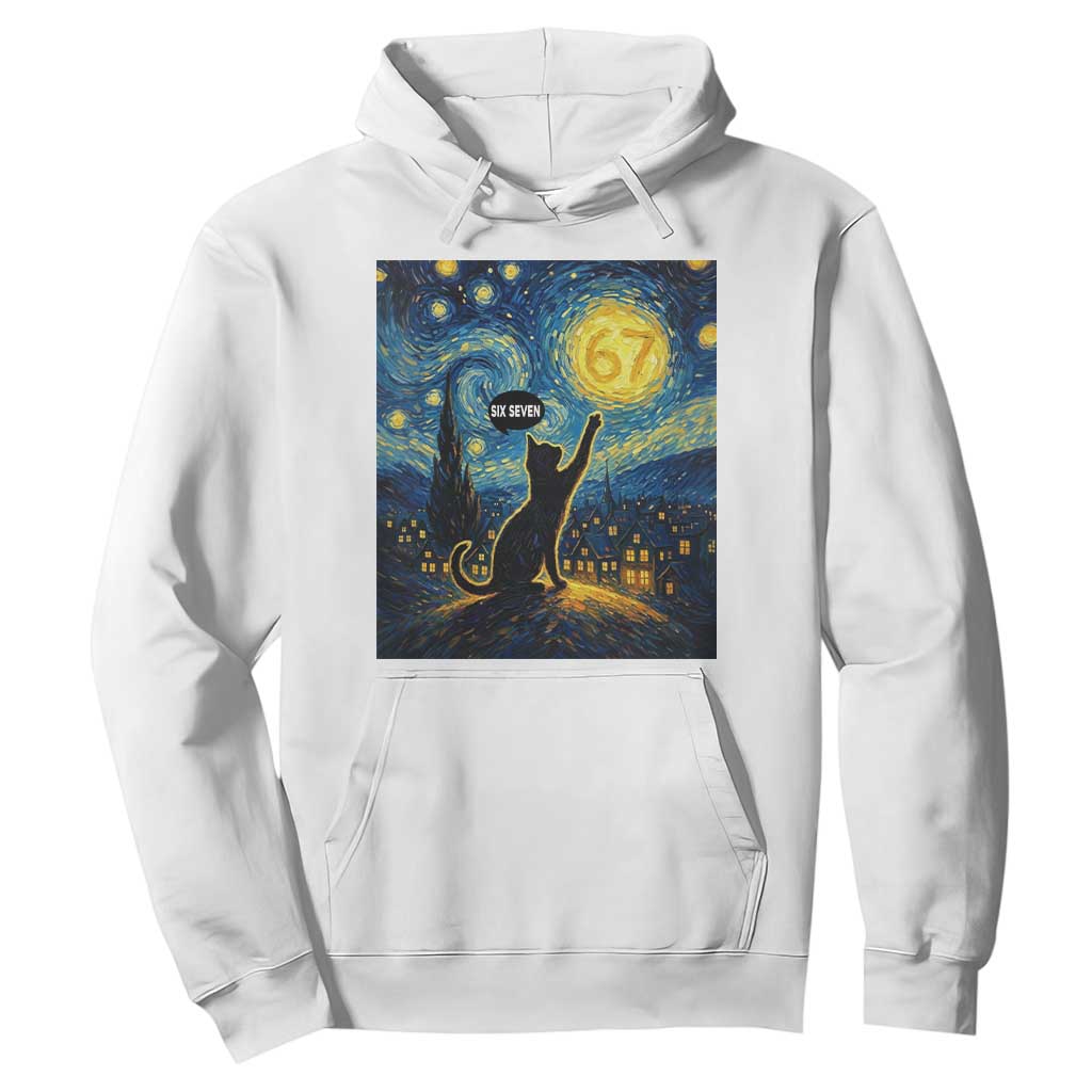 67 Cat Meme Hoodie Funny Six Seven Cat Starry Night Van Gogh TS14 White Print Your Wear