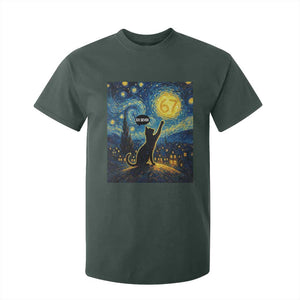 67 Cat Meme T Shirt For Kid Funny Six Seven Cat Starry Night Van Gogh TS14 Dark Forest Green Print Your Wear