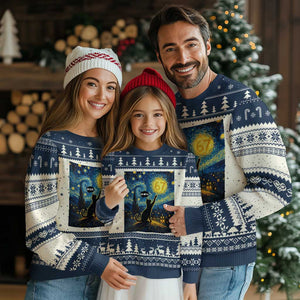 67 Cat Meme Ugly Christmas Sweater Funny Six Seven Cat Starry Night Van Gogh TS14 Beige Navy Print Your Wear