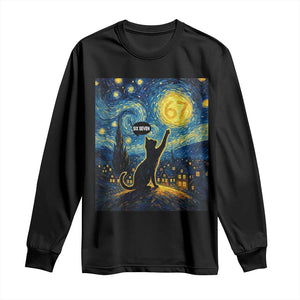 67 Cat Meme Long Sleeve Shirt Funny Six Seven Cat Starry Night Van Gogh TS14 Black Print Your Wear