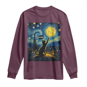 67 Cat Meme Long Sleeve Shirt Funny Six Seven Cat Starry Night Van Gogh TS14 Maroon Print Your Wear