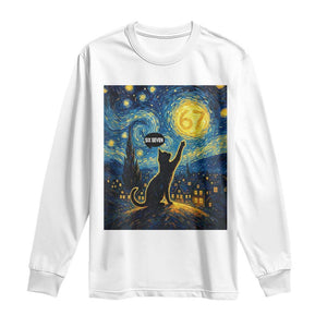 67 Cat Meme Long Sleeve Shirt Funny Six Seven Cat Starry Night Van Gogh TS14 White Print Your Wear
