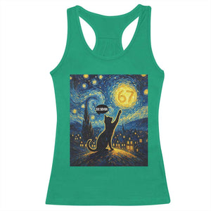 67 Cat Meme Racerback Tank Top Funny Six Seven Cat Starry Night Van Gogh TS14 Irish Green Print Your Wear