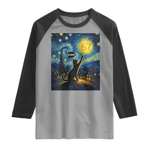 67 Cat Meme Raglan Shirt Funny Six Seven Cat Starry Night Van Gogh TS14 Sport Gray Black Print Your Wear