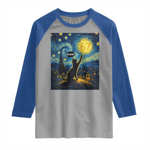 67 Cat Meme Raglan Shirt Funny Six Seven Cat Starry Night Van Gogh TS14 Sport Gray Royal Print Your Wear