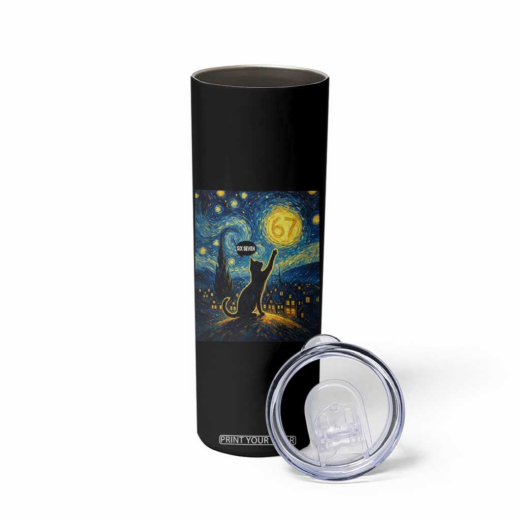 67 Cat Meme Skinny Tumbler Funny Six Seven Cat Starry Night Van Gogh TS14 Print Your Wear