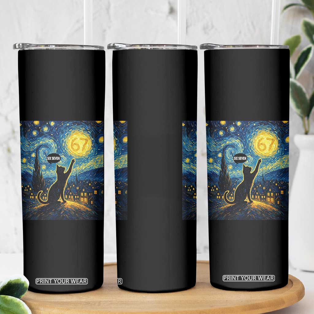 67 Cat Meme Skinny Tumbler Funny Six Seven Cat Starry Night Van Gogh TS14 Print Your Wear