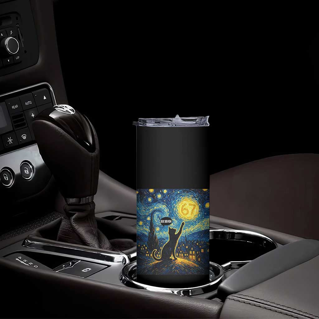 67 Cat Meme Skinny Tumbler Funny Six Seven Cat Starry Night Van Gogh TS14 Print Your Wear