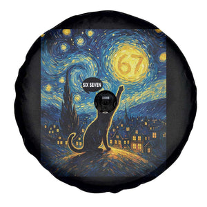 67 Cat Meme Spare Tire Cover Funny Six Seven Cat Starry Night Van Gogh TS14 Print Your Wear