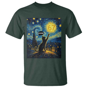 67 Cat Meme T Shirt Funny Six Seven Cat Starry Night Van Gogh TS14 Dark Forest Green Print Your Wear
