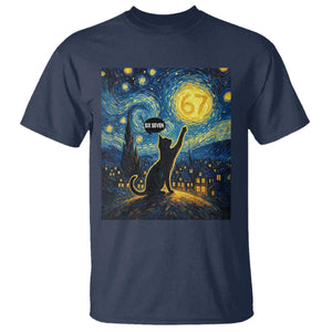 67 Cat Meme T Shirt Funny Six Seven Cat Starry Night Van Gogh TS14 Navy Print Your Wear