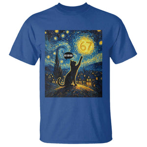 67 Cat Meme T Shirt Funny Six Seven Cat Starry Night Van Gogh TS14 Royal Blue Print Your Wear